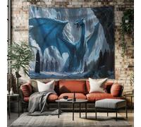 SKOEUI Tapisserie Murale Fantastique Dragon Tenture Murale Légendaire Monstre de Glace Grande Taille Art Mural Peinture Bleu pour Décoration Salon Chambre 150x130 cm