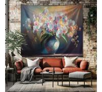 SKOEUI Tapisserie Murale Floral Orchidée Tenture Murale Peinture à l'huile Fleurs Grande Taille Art Mural Peinture Multicolore pour Décoration Salon Chambre 150x130 cm