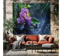 SKOEUI Tapisserie Murale Zen Bougie Tenture Murale Floral Orchidée Grande Taille Art Mural Peinture Violet pour Décoration Salon Chambre 150x130 cm