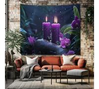 SKOEUI Tapisserie Murale Zen Bougie Tenture Murale Floral Orchidée Grande Taille Art Mural Peinture Violet pour Décoration Salon Chambre 150x130 cm