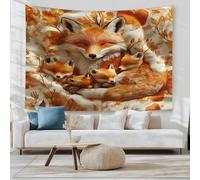 SKOEUI Tapisserie Renard Des Bois Grande Tenture Murale, Décoration Orange pour Méditation, Chambre, Salon Tissu Mural Esthétique 150x130 cm