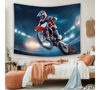 SKOEUI Tapisserie Sport Moto Cross Grande Tenture Murale, Décoration Sports Extrêmes Guerrier pour Méditation, Chambre, Salon Tissu Mural Esthétique 150x130 cm