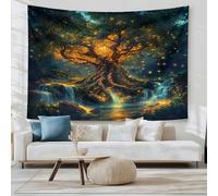 SKOEUI Tenture Murale Arbre De Vie Fantastique Tapisserie Artistique Effet 3D Décor Mural Or pour Chambre à Coucher, Idée Cadeau Esthétique pour Dortoir 230x180 cm
