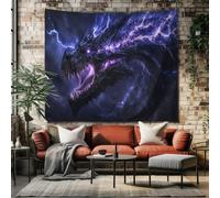SKOEUI Tenture Murale Grande Fantastique Dragon Tapisserie Murale Tissu Science Fiction Foudre Décorations Murales en Tissu Gris Bleuté Idée Cadeau Style 230x210 cm
