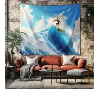 SKOEUI Tenture Murale Grande Sport Surfeur Tapisserie Murale Tissu Océan Vague Décorations Murales en Tissu Bleu Idée Cadeau Style 230x210 cm