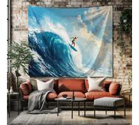 SKOEUI Tenture Murale Grande Sportif Surfeur Tapisserie Murale Tissu Océanique Vague Décorations Murales en Tissu Bleu Idée Cadeau Style 230x210 cm