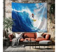SKOEUI Tenture Murale Grande Sportif Surfeur Tapisserie Murale Tissu Océanique Vague Décorations Murales en Tissu Bleu Idée Cadeau Style 230x210 cm