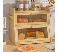 Skokliz Boîte à pain en bambou, Bois Grande Capacité Boîte Avec planche à découper Boîte de rangement, Pour pain, pain grillé, Huche a Pain pour Cuisine Countertop Double Couche Empilable