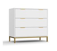 Skokliz Commode 3 tiroirs, 80x40x75cm Meuble de Rangement Pieds en Bois Massif Style Moderne, pour Chambre à Coucher, Salon, Entrée, Couloir Meubles, Blanc