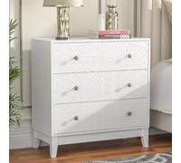 Skokliz Commode 3 Tiroirs pour Chambre, Table de Rangement en Bois avec Sculpture, Design Ferme Moderne, Meuble à Tiroirs Large pour Salon, Entrée, Chambre à Coucher