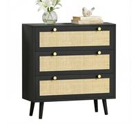 Skokliz Commode à 3 tiroirs, Armoire de Rangement avec façade en rotin, Moderne Chambre avec tiroirs pour Chambre à Coucher, Grand Espace de Rangement, 80 x 40 x 91 cm