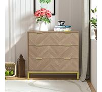 Skokliz Commode, Armoire, Meuble de Rangement, Chiffonnier avec 3 Tiroirs, 80 x 40 x 75 cm pour Chambre à Coucher, Salon, Couloir, Couleur Bois
