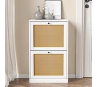 Skokliz Home Casier à Chaussures Slim Peu Encombrant en Bois Mélaminé, 2 Portes à Rabat et Double Profondeur Capacité 12 Paires, Meuble à Chaussures pour l'Entrée de la Maison, Rouvre