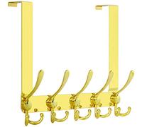 SKOLOO Crochet de porte à 5 tri crochets, assemblage robuste pour accrocher manteaux, vêtements, serviettes, cintre de porte pour salle de bain, chambre à coucher, doré