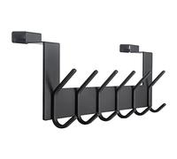 SKOLOO Crochet de Porte à Suspendre avec 6 Crochets, Porte-Manteau en Métal Porte-Manteau Intérieur - Crochet de Porte pour Porte-Serviettes, Manteaux, Noir