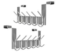 SKOLOO Crochet de Porte à Suspendre avec 6 Crochets, Porte-Manteau en Métal pour Intérieur - Lot de 2 Crochets de Porte pour Serviette, Manteaux, Argent
