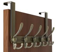 SKOLOO Crochet de porte - Pour portes jusqu'à 4,5 cm d'épaisseur, cintre de porte en métal avec 5 crochets triples, crochet de porte en bronze pour manteaux, chapeaux, serviettes