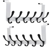 SKOLOO Crochets de porte à suspendre, lot de 2 crochets de porte en métal sans perçage, porte-manteau de porte pour porte-serviettes, manteaux, noir sur blanc