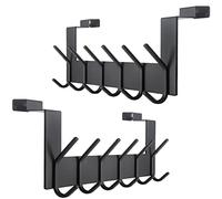 SKOLOO Lot de 2 crochets de porte à suspendre avec 6 crochets, en métal, pour porte-serviettes, manteaux, noirs