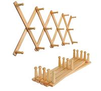 SKOLOO Lot de 2 porte-chapeaux muraux avec 14 crochets, en bois massif, moderne, extensible, pour manteaux, chapeaux, sacs, casquettes de baseball, couleur naturelle