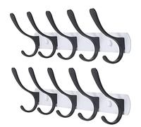 SKOLOO Lot de 2 porte manteau mural moderne avec 5 crochets, ultrasolide, en métal, pour accrocher vêtements, manteau, chapeaux, vestes, sac à dos, noir sur blanc