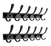 SKOLOO Lot de 2 porte-manteaux muraux - 6 crochets, très résistants, en acier inoxydable, crochets muraux robustes pour suspendre manteau, veste, vêtements, chapeau, noir