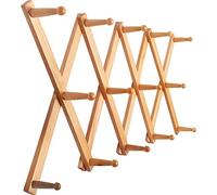 SKOLOO Porte-chapeaux mural avec 14 crochets, en bois massif, moderne, extensible, pour manteaux, chapeaux, sacs, casquettes de baseball, couleur naturelle