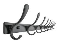 SKOLOO Porte-manteau mural - 10 crochets, très résistant, en acier inoxydable, crochet mural robuste pour suspendre manteau, veste, vêtements, chapeau, noir