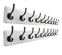 SKOLOO Porte Manteau Mural Bois Blanc, 98cm Longue, Grand Porte-manteau Mural avec 10 Crochets Doubles Pour suspendre sac à dos, veste(Paquet de 2)