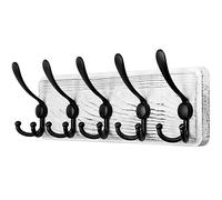 SKOLOO Porte Manteau Mural Bois Blanc, Le Style Rustique, 44cm Longue,Grand Porte-manteau Mural avec 5 Crochets Triples Pour suspendre sac à dos, veste, chapeau