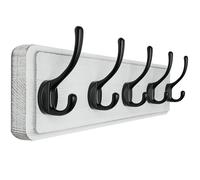 SKOLOO Porte Manteau Mural Bois Blanc, Le Style Rustique, 44cm Longue,Grand Porte-manteau Mural avec 5 Crochets Doubles Pour suspendre sac à dos, veste, chapeau
