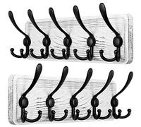 SKOLOO Porte Manteau Mural Bois Blanc, Le Style Rustique, 44cm Longue,Grand Porte-manteau Mural avec 5 Crochets Triples Pour suspendre sac à dos, veste, chapeau(Paquet de 2)