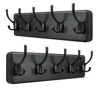 SKOLOO Porte Manteau Mural Bois Noir, 44cm Longue,Grand Porte-manteau Mural avec 5 Crochets Doubles Pour suspendre sac à dos, veste(Paquet de 2)