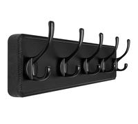 SKOLOO Porte Manteau Mural Bois Noir, Le Style Rustique, 44cm Longue,Grand Porte-manteau Mural avec 5 Crochets Triples Doubles Pour suspendre sac à dos, veste, chapeau