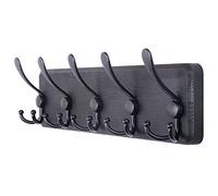 SKOLOO Porte Manteau Mural Bois Noir, Le Style Rustique, 44cm Longue,Grand Porte-manteau Mural avec 5 Crochets Triples Pour suspendre sac à dos, veste, chapeau