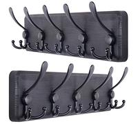 SKOLOO Porte Manteau Mural Bois Noir, Le Style Rustique, 44cm Longue,Grand Porte-manteau Mural avec 5 Crochets Triples Pour suspendre sac à dos, veste, chapeau(Paquet de 2)