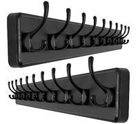 SKOLOO Porte Manteau Mural Bois Noir, Le Style Rustique, 98cm Longue,Grand Porte-manteau Mural avec 10 Crochets Doubles Pour suspendre sac à dos, veste, chapeau(Paquet de 2)