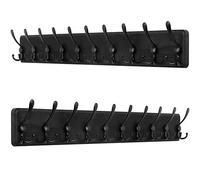 SKOLOO Porte Manteau Mural Bois Noir, Le Style Rustique, 98cm Longue,Grand Porte-manteau Mural avec 10 Crochets Triples Pour suspendre sac à dos, veste, chapeau(Paquet de 2)