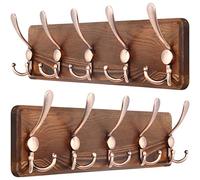 SKOLOO Porte Manteau Mural Bois Rouge Antique, Le Style Rustique, 44cm Longue,Grand Porte-manteau Mural avec 5 Crochets Triples Pour suspendre sac à dos, veste, chapeau(Paquet de 2)