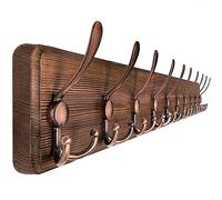 SKOLOO Porte Manteau Mural Bois Rouge Antique, Le Style Rustique, 98cm Longue,Grand Porte-manteau Mural avec 10 Crochets Triples Pour suspendre sac à dos, veste, chapeau