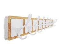 SKOLOO Porte-manteau mural en bois naturel sculpté de style scandinave avec 10 crochets pour manteaux, chapeaux, vêtements et écharpes Blanc