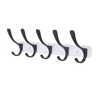 SKOLOO Porte-manteau mural moderne avec 5 crochets, robuste, en métal, pour accrocher vêtements, manteau, chapeaux, vestes, sac à dos, crochet mural noir sur blanc