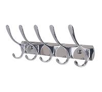 SKOLOO - Porte-manteau mural moderne avec 5 crochets, robuste, en métal, pour accrocher vêtements, manteau, chapeaux, vestes, sac à dos, crochet mural argent, idéal dans le débarras, l'entrée