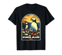Skomer Island Puffins Vintage Pays de Galles T-Shirt