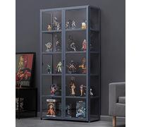 Armoire à curio avec portes en verre, vitrine en verre, cadre en bambou naturel, sûr et sain, design à double porte pour un rangement pratique, étanche à la poussière, facile à nettoyer