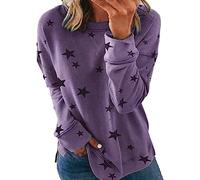 SkotO Sweat-shirt femme coton grandes tailles - T-shirt à manches longues sans capuche imprimé étoiles T-shirt décontracté à manches longues - Veste de survêtement ample Sportswear Motif Hauts d'hiver