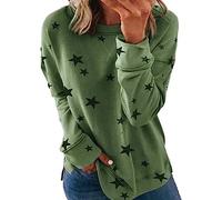 SkotO Sweatshirt Femme Coton Grandes Tailles - T-shirt à manches longues sans capuche imprimé étoiles T-shirt décontracté à manches longues Tops Loose Sportswear Motif Tops Hiver Streetwear, vert, XXL