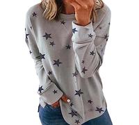 SkotO Sweatshirt Femme Coton Grandes Tailles - T-shirt à manches longues sans capuche imprimé étoiles T-shirt décontracté à manches longues Tops Loose Sportswear Motif Tops Hiver Streetwear, Gy1., L