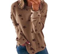 SkotO Sweatshirt Femme Coton Grandes Tailles - T-shirt à manches longues sans capuche imprimé étoiles T-shirt décontracté à manches longues Tops Loose Sportswear Motif Tops Hiver Streetwear, kaki, XXL