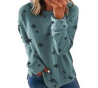 SkotO Sweatshirt Femme Coton Grandes Tailles - T-shirt à manches longues sans capuche imprimé étoiles T-shirt décontracté à manches longues Tops Loose Sportswear Motif Tops Hiver Streetwear, Bu2,